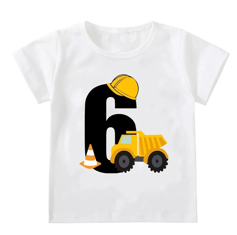 T-shirt à Manches Courtes pour Garçon de 1 à 6 ans, Vêtement Amusant et Mignon, à la Mode, Construction, Anniversaire