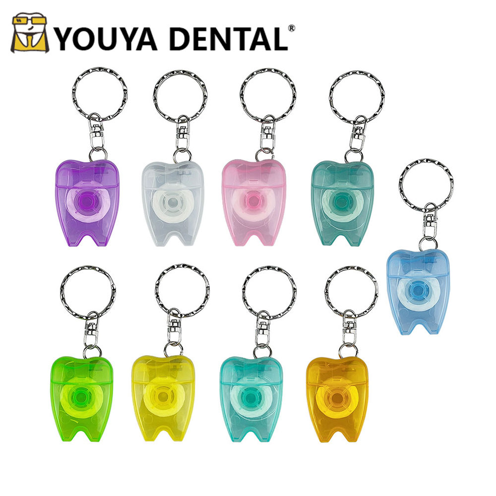 Fil dentaire avec porte-clés, 50/100 pièces, pour soins des gencives, nettoyage des dents, soins buccaux, forme de dent, bijoux dentaires