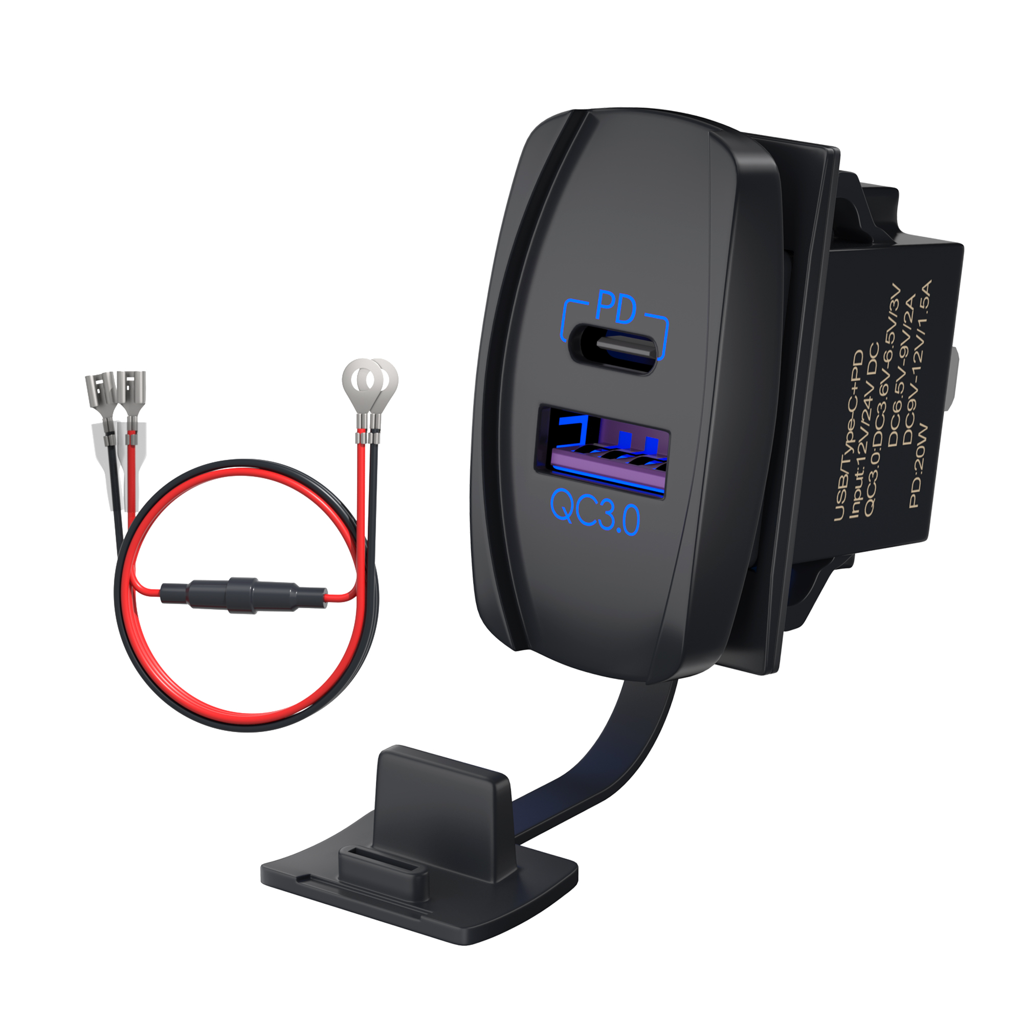 DaierTek USB-кулисный переключатель 12 В Водонепроницаемый USB C и QC 3.0 Двухпортовая розетка PD Зарядное устройство для автомобиля UTV RZR RV Грузовик Морской