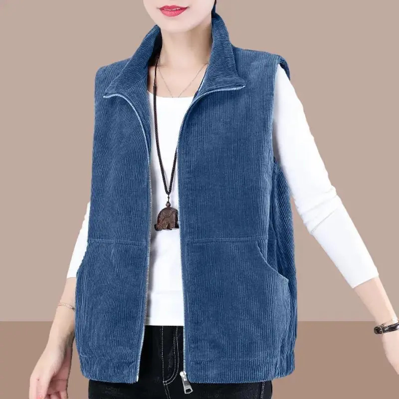 Gilet da donna in velluto a coste primavera autunno 2026, nuovo modello alla moda, casual, senza maniche, con cerniera, giacca corta da donna, top femminile