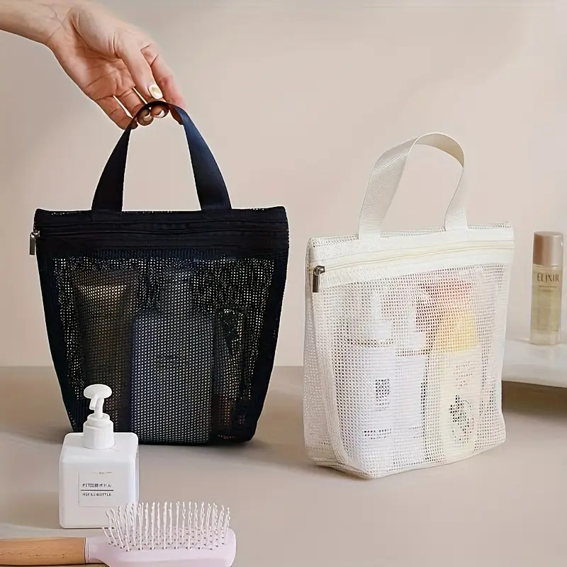 メッシュメイクアップトイレタリー収納バッグハンドバッグポータブルトラベルウォッシングボディシャワーツールオーガナイザーハンギングコスメティックオーガナイザーポーチ