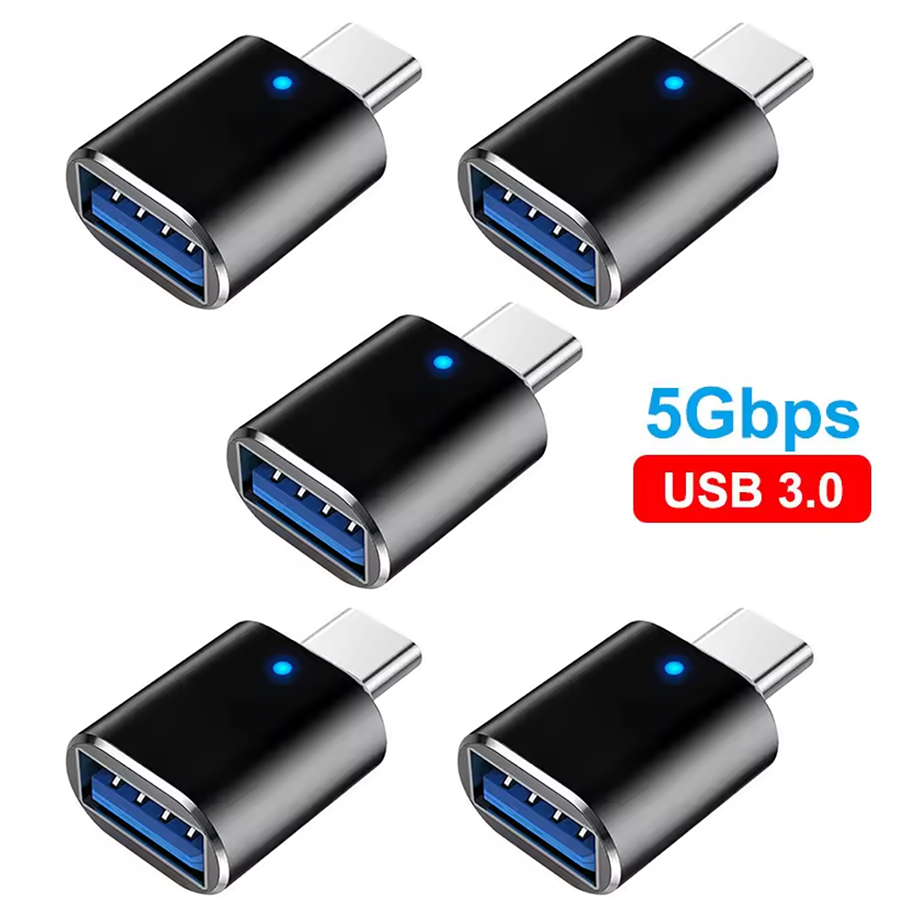 NNBILI 1-5pcs USB 3.0 To Type C Adapter LED OTG To USB C Male To USB A Female Connector For HUAWEI Samsung Xiaomi POCO Adapters