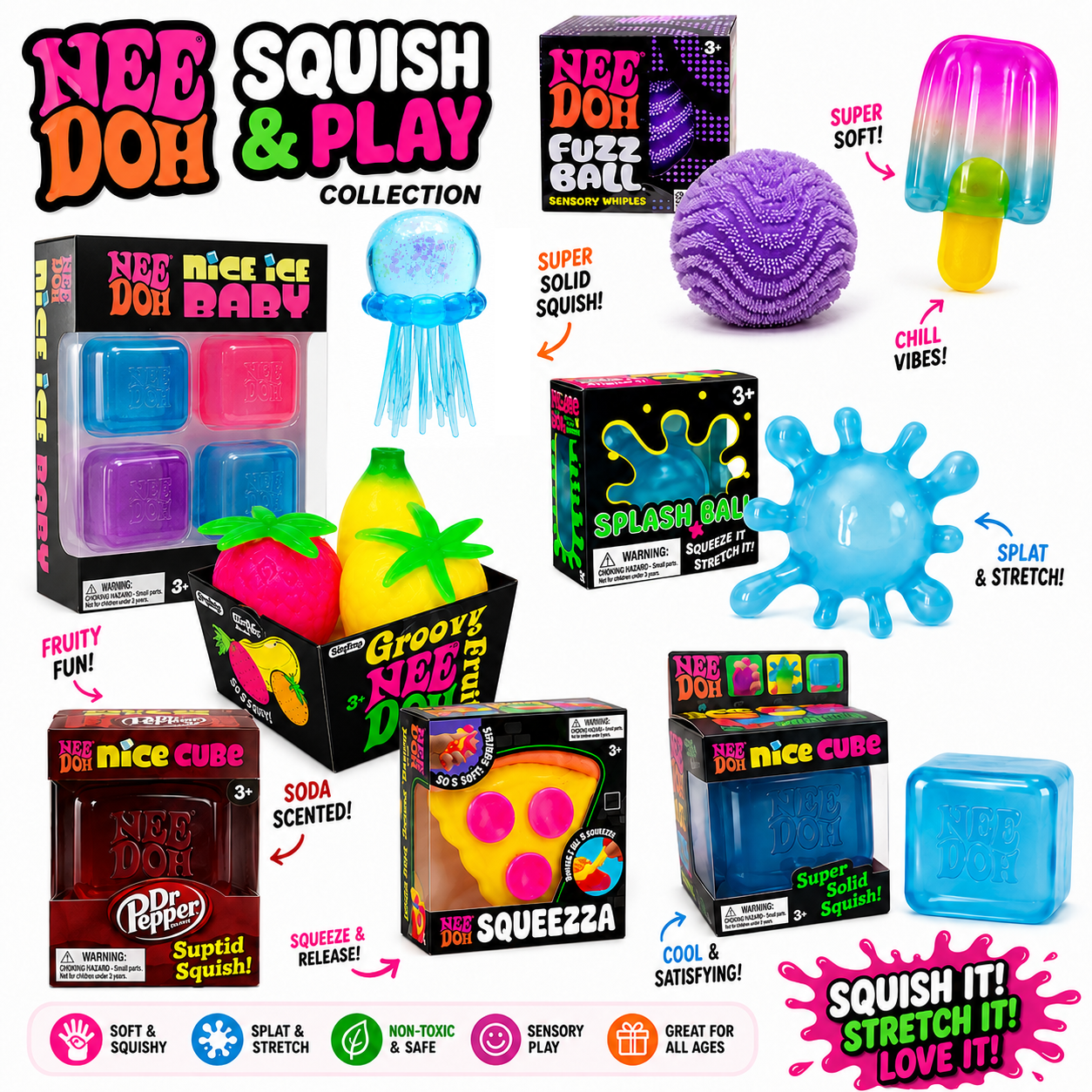 Brinquedo Sensorial Antiestresse NeeDoh Jellyfish & Cube, Brinquedo de Gel Macio para Crianças e Adultos