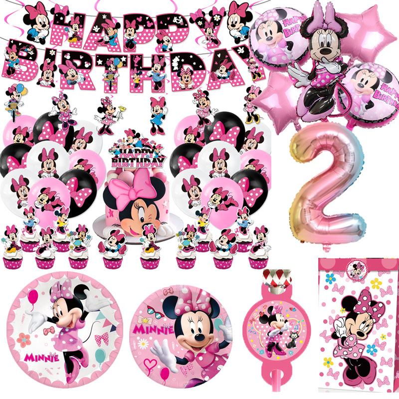 Minnie Mouse Feestdecoratie Wegwerp Servies Minnie Cup Plaat Ballon Voor Meisjes Babybadje Verjaardag Feestartikelen