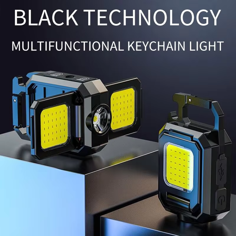 Luz de trabajo con llavero COB con fuente de luz dual, luz LED portátil recargable de 5 modos de alto lúmenes para acampar, senderismo y correr