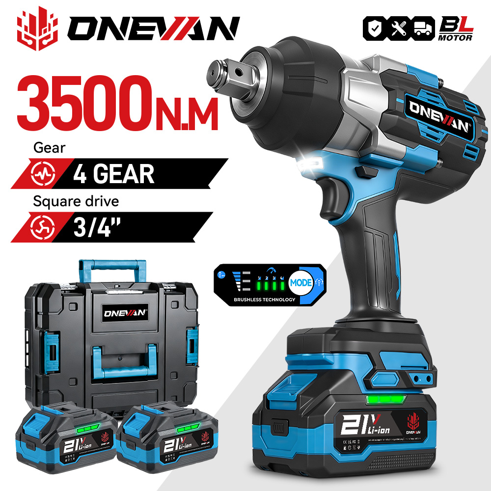 ONEVAN 3500N.M Бесщеточный электрический ударный гайковерт 3/4 дюйма Аккумуляторный ключ с высоким крутящим моментом Электроинструмент для батарейного штифта Makita 18 В