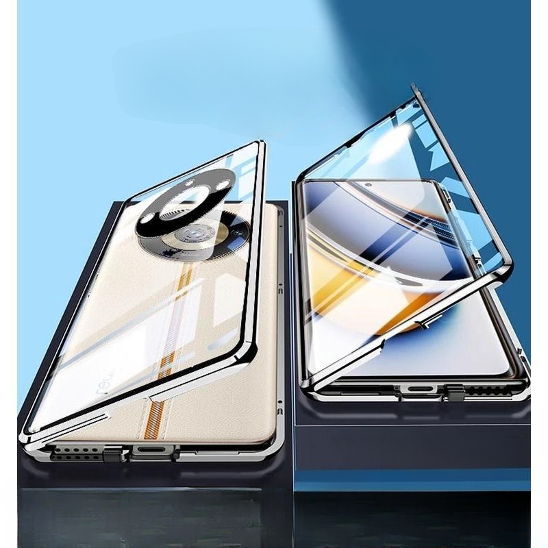 Custodia per telefono in vetro bifacciale per OPPO Realme 11 Pro+ Plus Custodia magnetica 360 °   Protezione completa Copertura protettiva anticaduta
