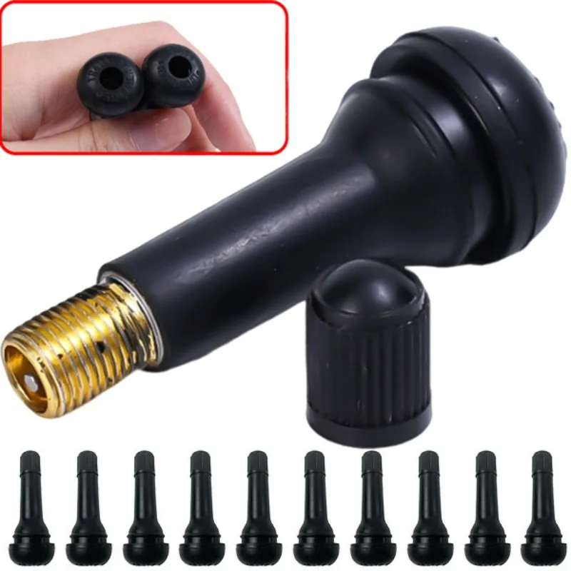 Vástagos de válvula de neumático de rueda de coche sin cámara TR414 con tapas válvulas de goma de neumático con tapas antipolvo accesorios de vástagos de válvula de goma negra