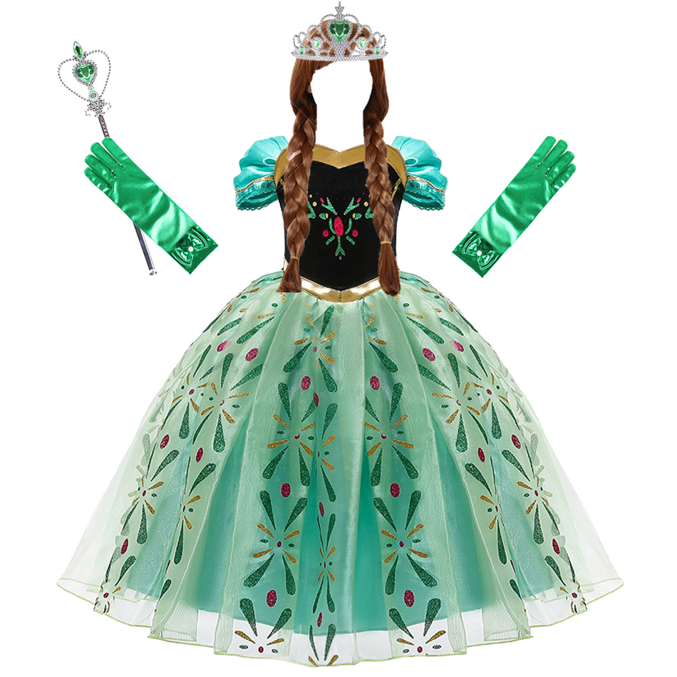 Anna vestidos crianças vestido de princesa menina cosplay traje crianças roupas verão halloween aniversário carnaval robe festa disfarce