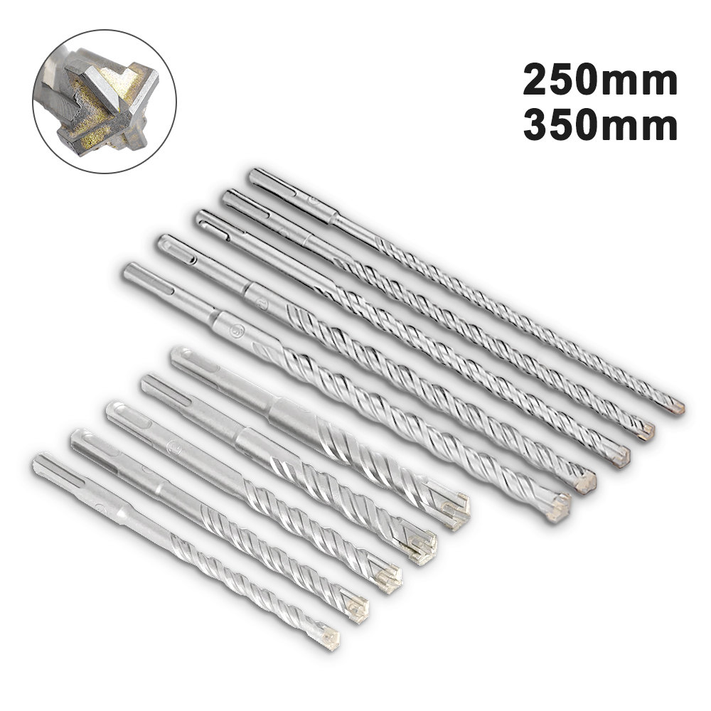 250mm 350mm Long Masonry Drill Bit SDS Plus Shank for Electric Hammer Tungsten Carbide Cross-Tip Diameter from 10 to 32