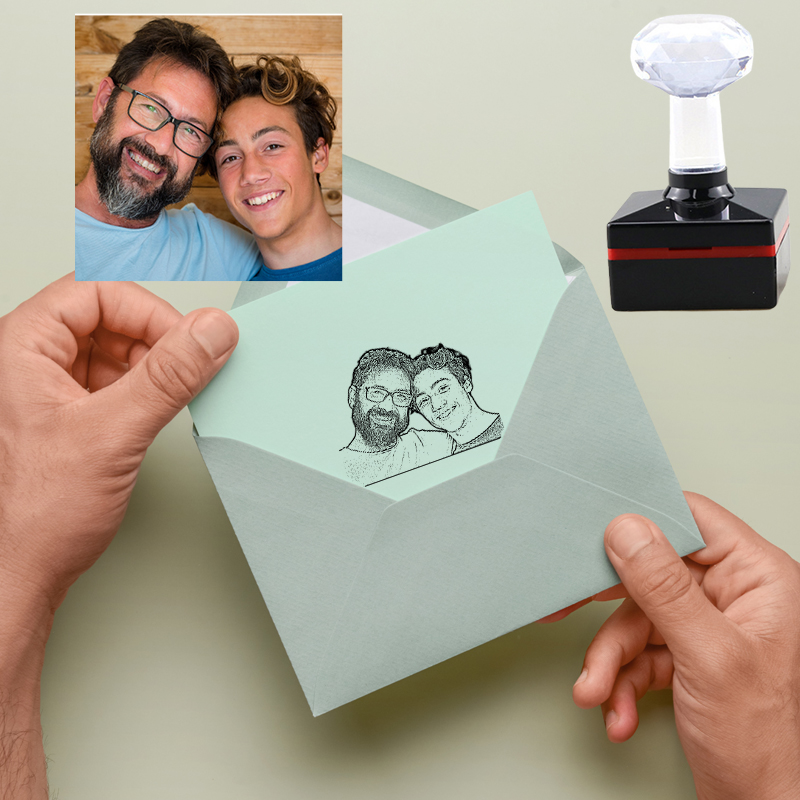 Square Custom Selfie Photo Name Stamp for Father Day Gift DIY Scrapbooking Postcard Making in Print Big Size 1.57 x 1.57 inch