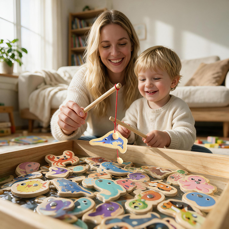 Jouets de pêche Montessori en bois pour enfants, vie marine magnétique, jeux de poisson leone nition, jouet coule parent-enfant
