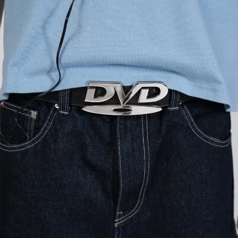 Pasek z klamrą DVD w nostalgicznym stylu unisex, męski i damski, dekoracyjny, pasujący do jeansów, uniwersalny pasek z wyczuciem designu.