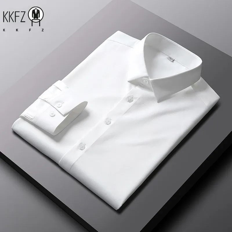 Chemise à manches longues décontractée pour hommes, chemise d'affaires à la mode, solide, non repassage et déformable