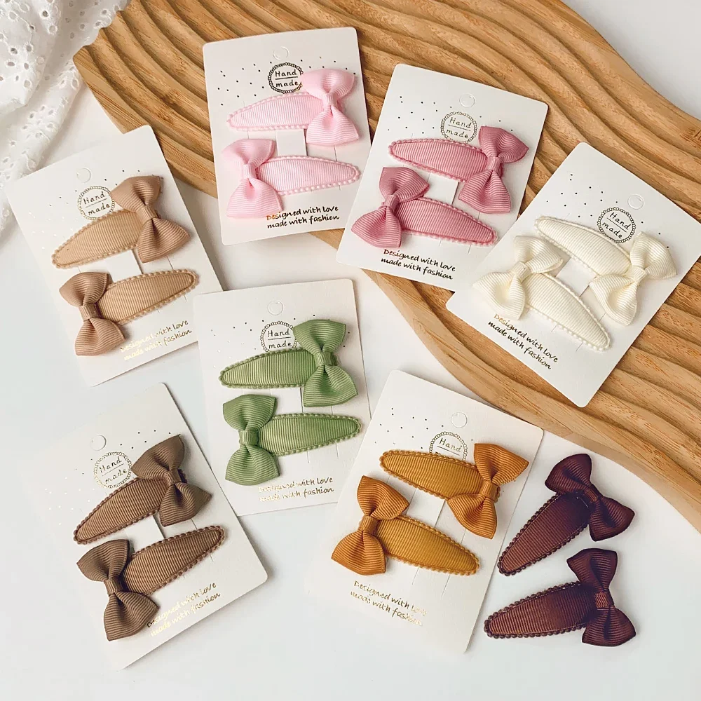 2 uds lindo arco BB Clip bebé niña recién nacido accesorios para el cabello moda tela hecha a mano sombreros horquillas pasadores tocado al por mayor