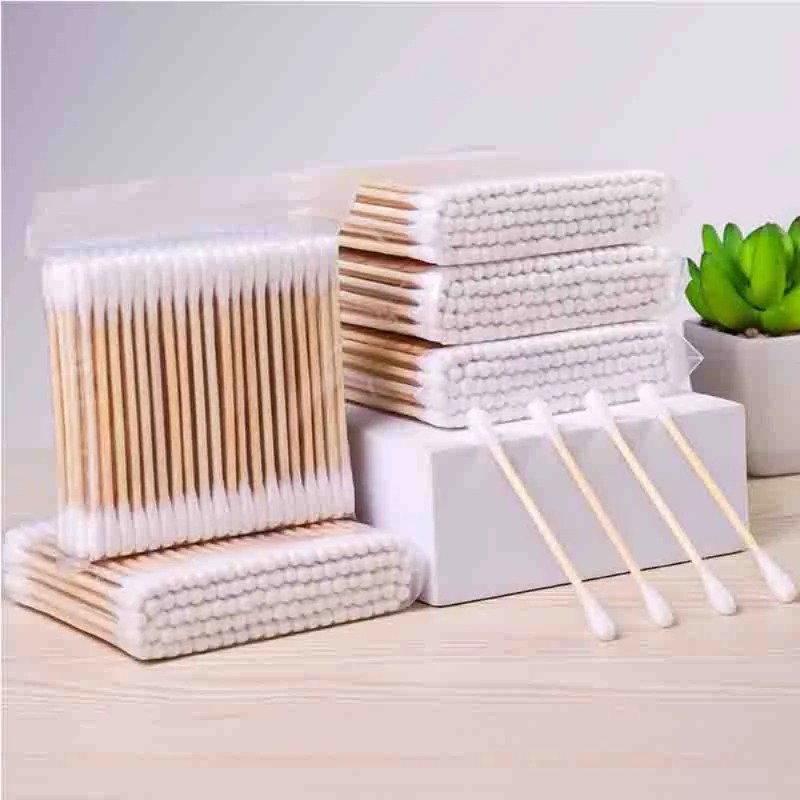 100Pcs Cotton Swabs Wooden Sticks Double-Tipped Chlorine-Free Hypoallergenic Cotton Buds Wholesale Makeup Tools