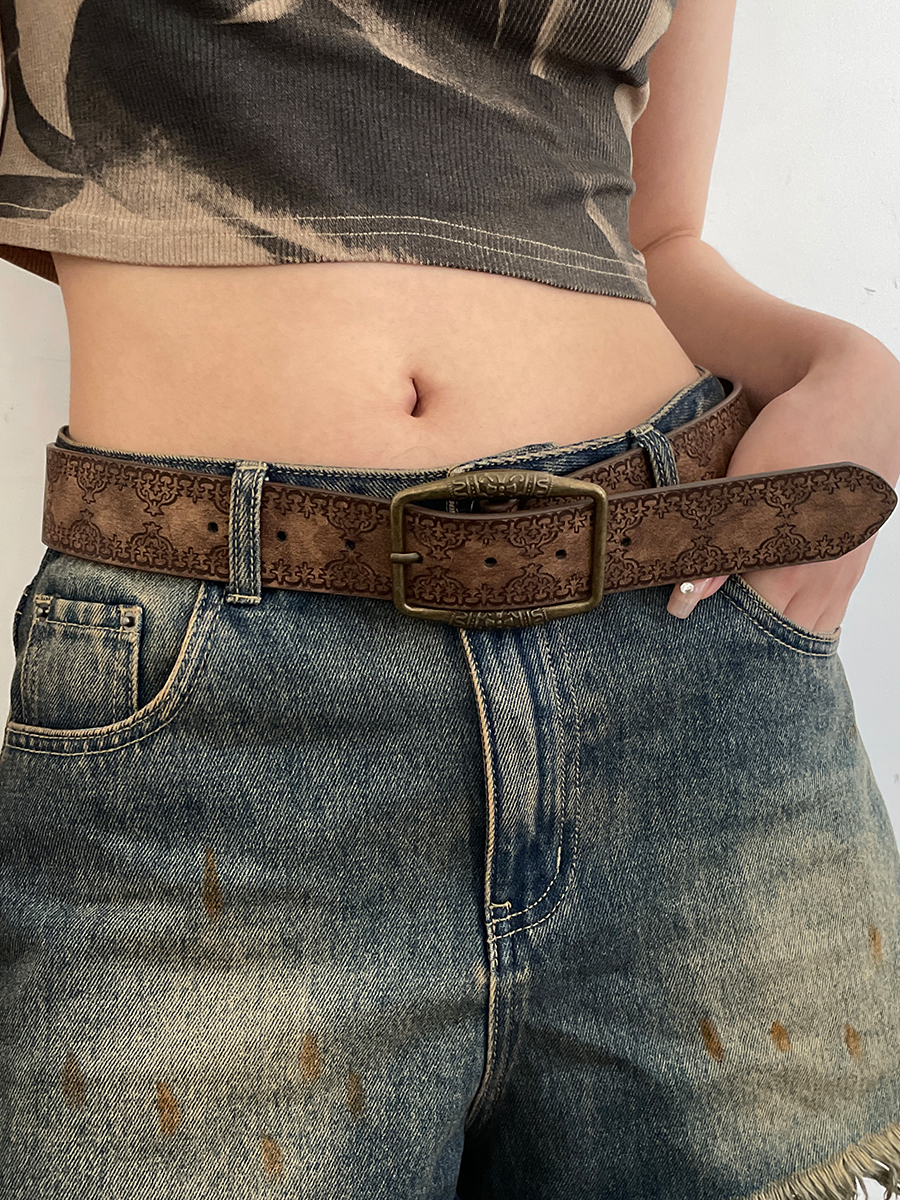N Retro Y2K Belt WOMEN'S New National Wind Belt with Jeans Belt Senior Sense of Brown