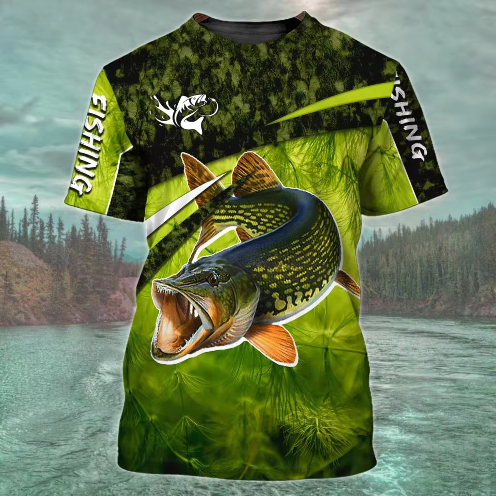 Camiseta Vintage para hombre, camiseta de manga corta para deportes al aire libre con estampado 3D de pesca, camiseta informal para hombre, camiseta holgada, ropa de calle para hombre
