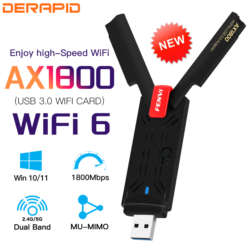 Fenvi USB WiFi 6 AX1800 USB 3.0 Adapter Dual Band 2.4G/5Ghz USB Ontvanger Dongle Wifi netwerkkaart Draadloos Voor PC Laptop Win11