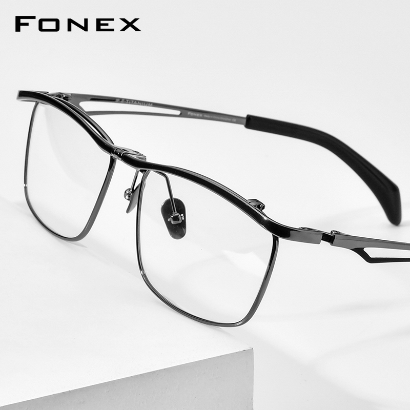 Armação de Óculos FONEX de Titânio para Homens, Design de Marca, Armação Quadrada Flip-up, Óculos de Alta Qualidade Ultraleves Japoneses 8043