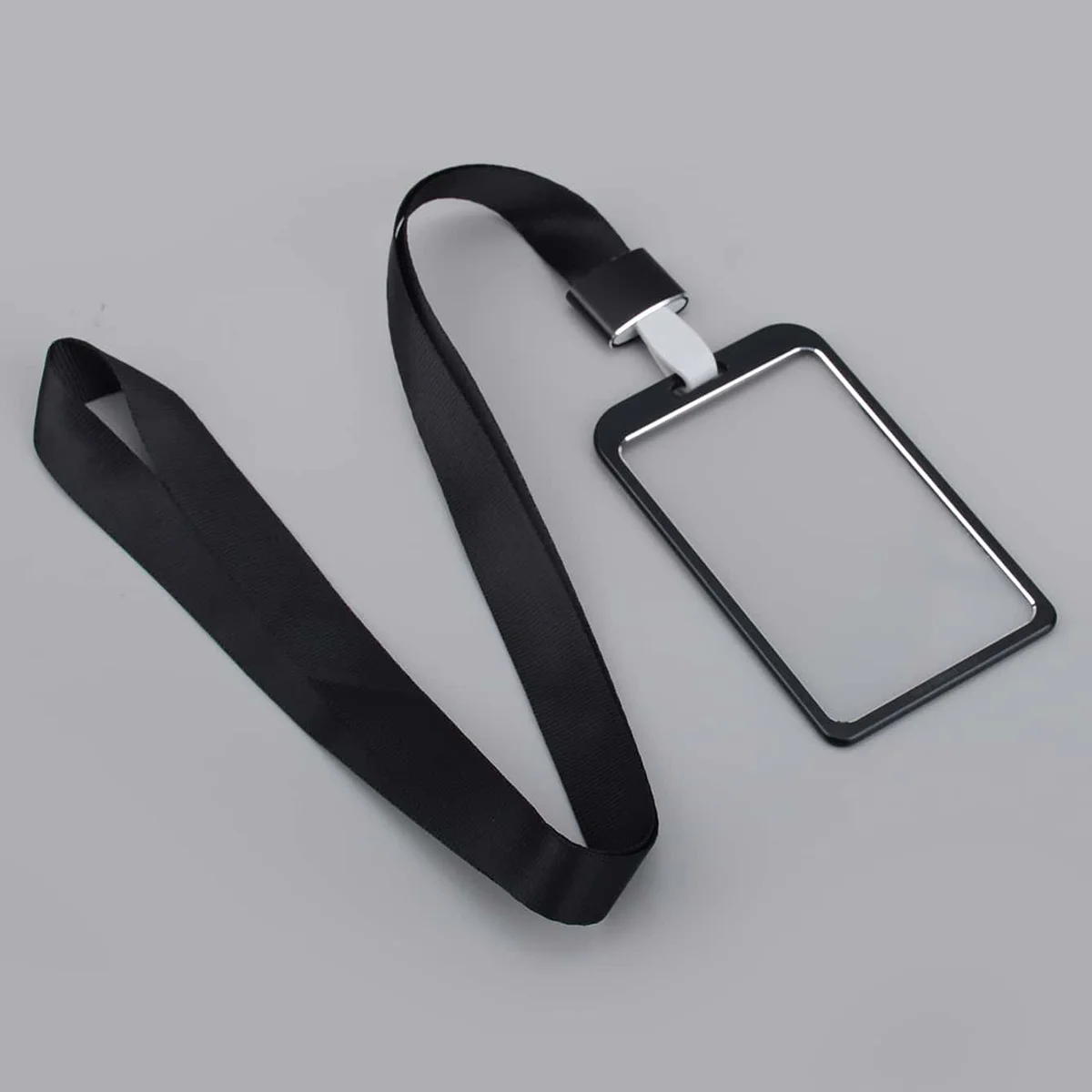 Stylish Aluminum Alloy ID Card Holder - With Lanyard Student Work Credential Clip Office Supplies Portable Card Storage