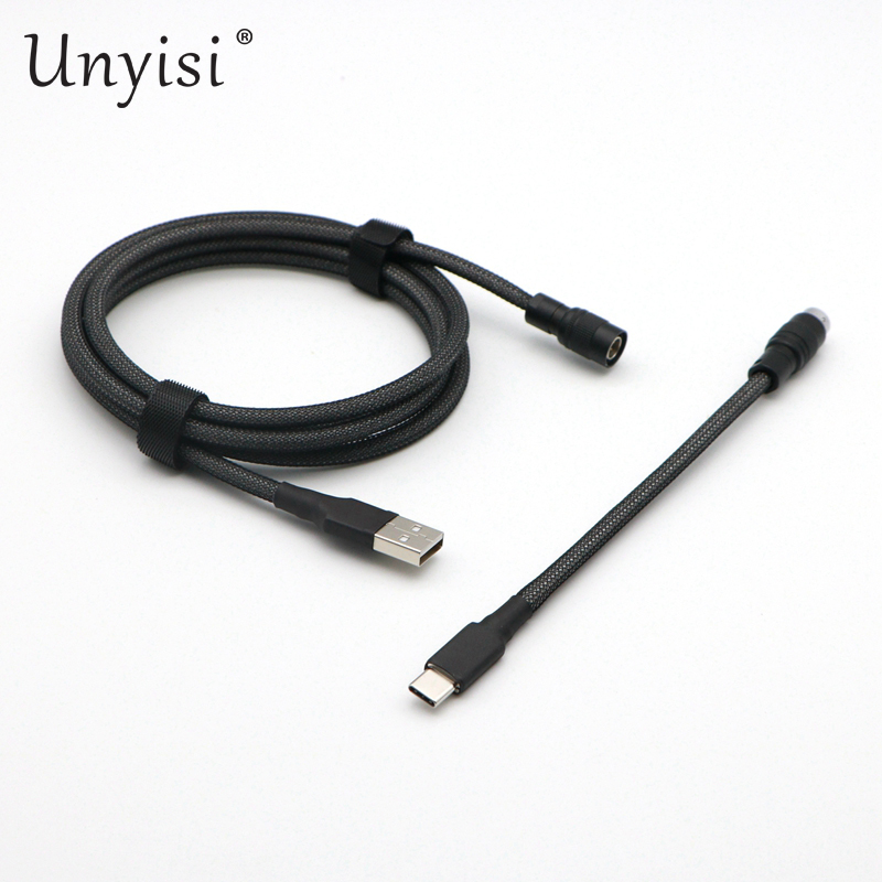Câble USB-A vers USB-C type-c à double manchon paracorde et PET pour clavier mécanique avec aviateur YC8.