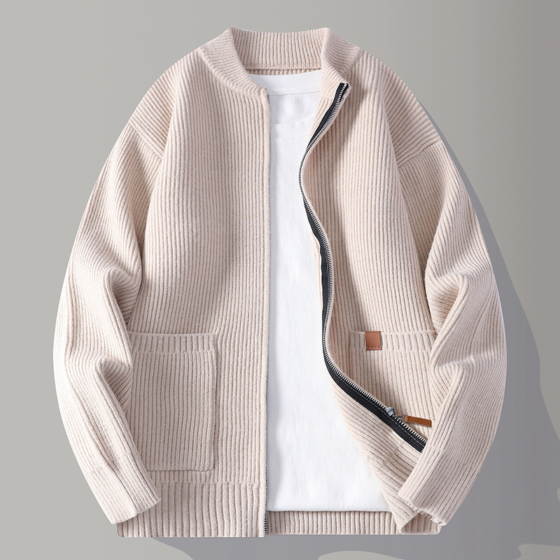 Herbst Winter Jugendliche Vitalität Stricken Sweatercoat Männer Stehen Kragen Lose Beiläufige Strickjacke Herren Chic Casual Pullover Jacken
