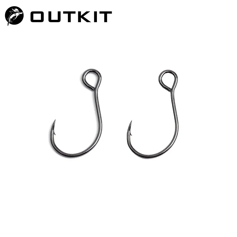 OUTKIT 10 Stück für Angelköder-Ersatzhaken ORIGIN S55m Einzel-Angelhaken Inline Big Eye Größe 6 8 10 12 Tackle Hartstahl