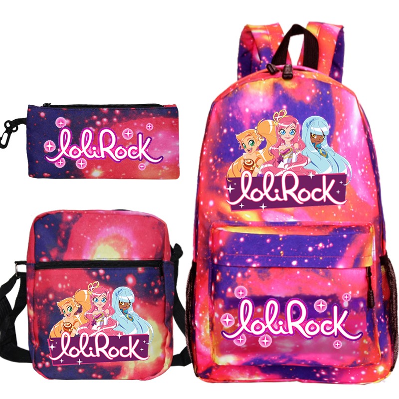 LoliRock School Backpacks for Boys and Girls, Anime School Bag, Teens Casual, Mochila Students Gift, 3Pcs