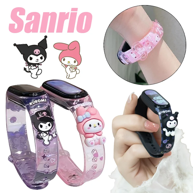 Sanrio minha melodia kuromi cinta para xiaomi mi banda 8 7 6 5 4 3 pulseira dos desenhos animados tpu pulseira smartwatch substituição pulseira
