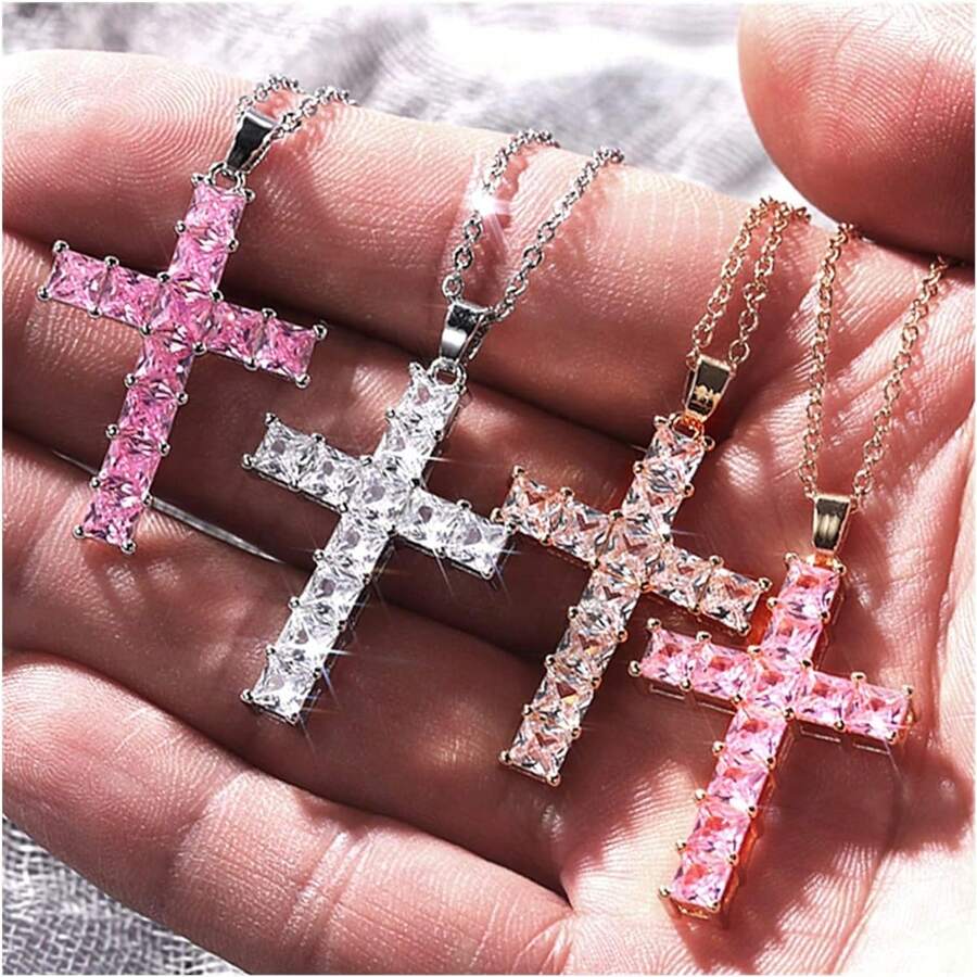 ใหม่แฟชั่นสร้อยคอหญิงจี้ทองหลายสีคริสตัล Jesus Cross จี้สําหรับสร้อยคอผู้หญิงปาร์ตี้เวลาว่างเครื่องประดับ