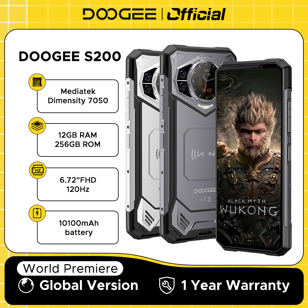 DOOGEE S200 teléfono resistente 5G Dimensity 7050 Octa Core 1,32 "AMOLED pantalla trasera 12GB RAM + 256GB ROM 100MP cámara 10100mAh 5G teléfono