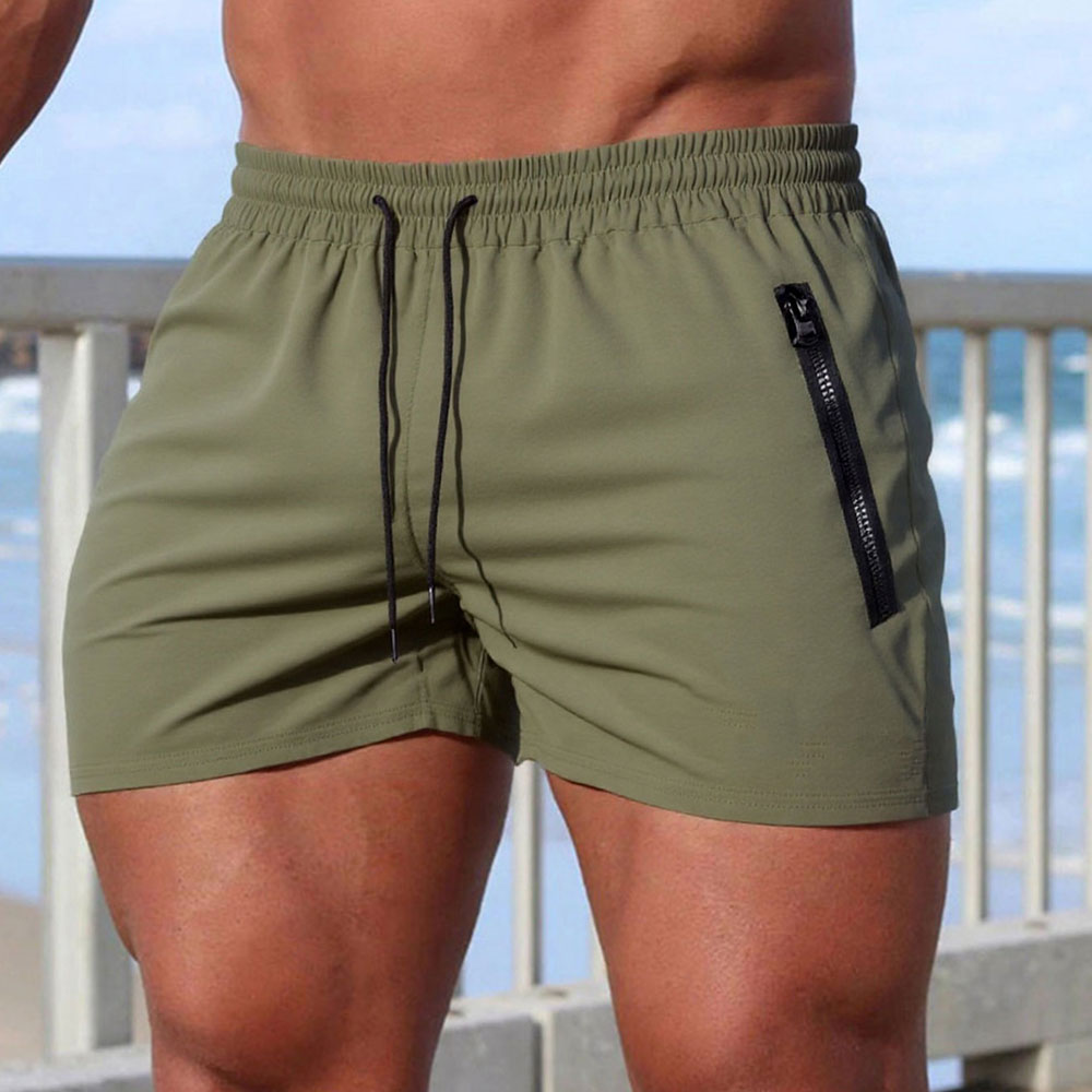 Men's Soild Color Swim Shorts Summer Casual Beach Board Shorts for Men Quick Dry Running Fitness Gym Shorts Zipper Pocket
