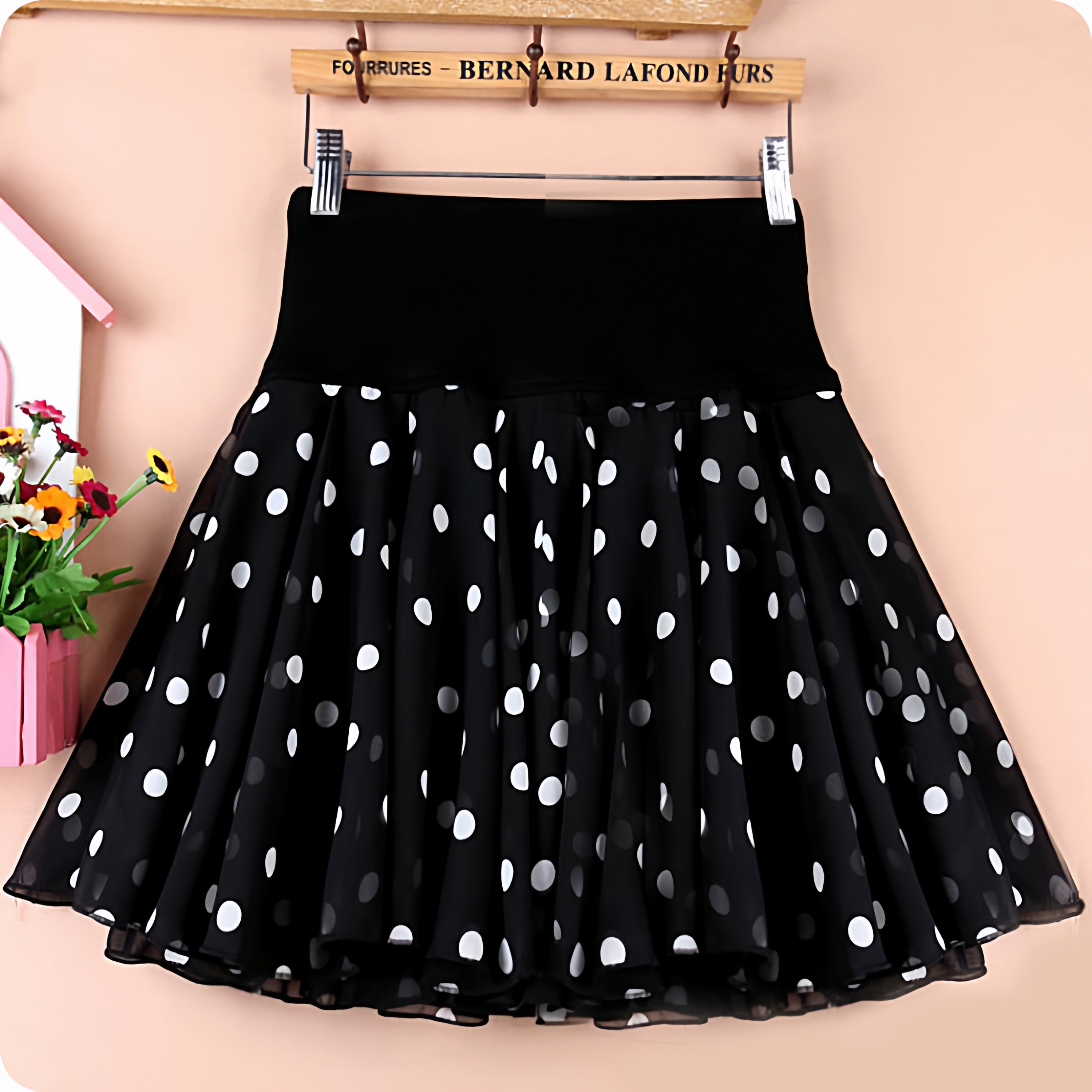 High Waist Polka Dot A-Line Skirt Women's Summer Anti-Light Flared Skirt Half-length Polyester Fiber Gauze Skirt Commute