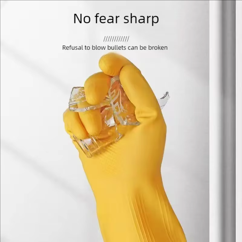 ถุงมือยางลาเท็กซ์เอ็นเนื้อหนา - อุปกรณ์นิรภัย ทนทานต่อการสึกหรอ เหมาะสำหรับซักผ้าและล้างจาน ใช้ในครัวเรือน