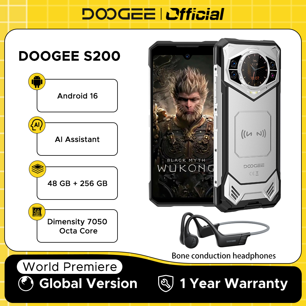 Versão global doogee s200 5g telefone robusto 12gb + 256gb 6.72 "display 100mp ai câmera principal 10100mah celular android 16 nfc
