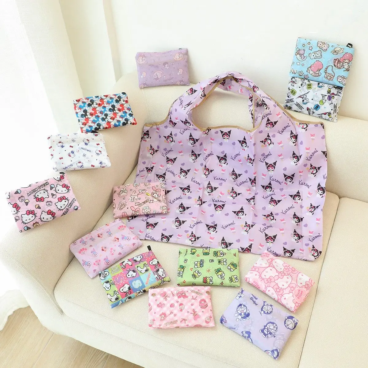 Hello Kitty My Anime Sanrio Shopping Bag กระเป๋าช้อปปิ้งซูเปอร์มาร์เก็ตพับได้ความจุขนาดใหญ่เป็นมิตรกับสิ่งแวดล้อม Totebags