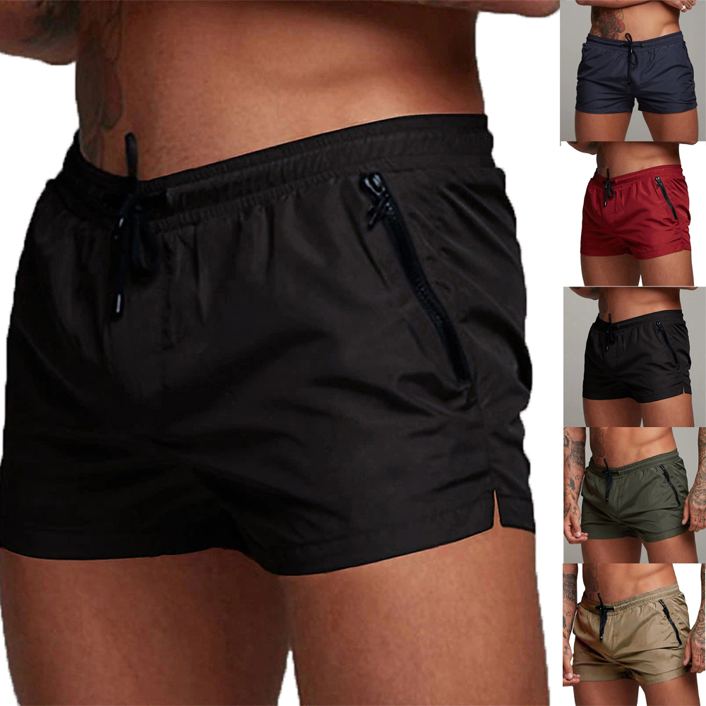 Bañadores para hombre con bolsillos con cremallera, forro de malla, pantalones cortos de playa de verano, traje de baño de secado rápido, traje de baño