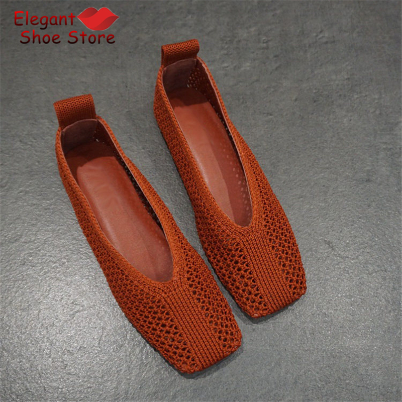 Mesh Woven Square Toe Flat Shoes Summer Breathable Hollow Soft Soled Ballet Flats Fashion Comfortable Outdoor Beach Casual Shoes