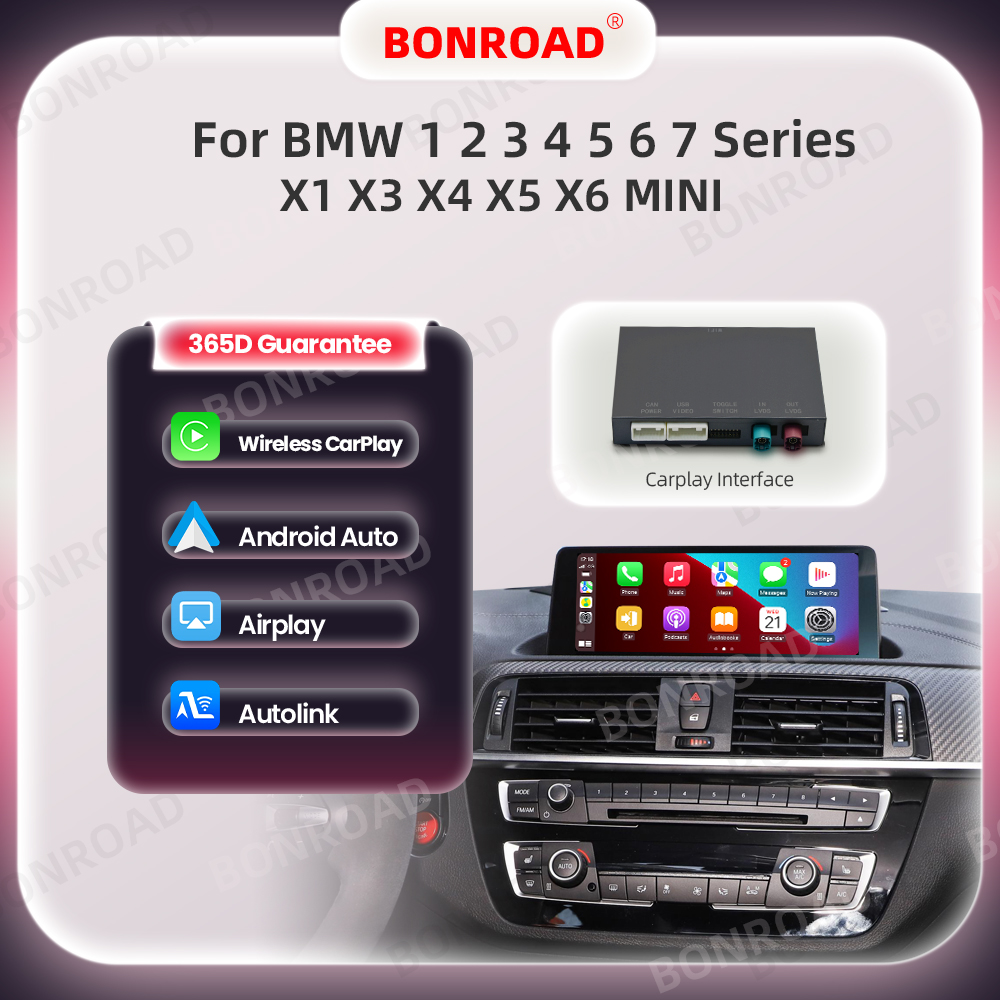 BONROAD-CarPlay Android auto para BMW NBT EVO 1 2 3 4 5 6 7 Series X1 X3 X4 X5 X6 MINI F56 F15 F16 F25 F26 F48 F10 F22 F20 F30