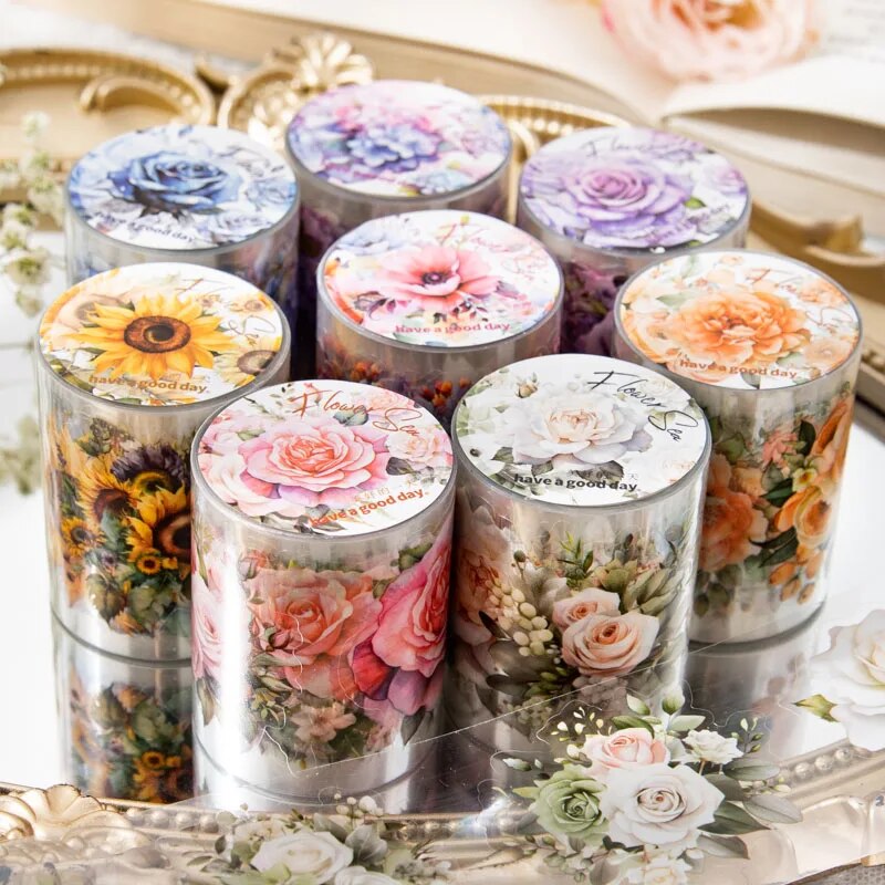 8Style 200cm/rolka Flower Sea Tape Cut Film PET Plants Handbook DIY Materiał Naklejki dekoracyjne