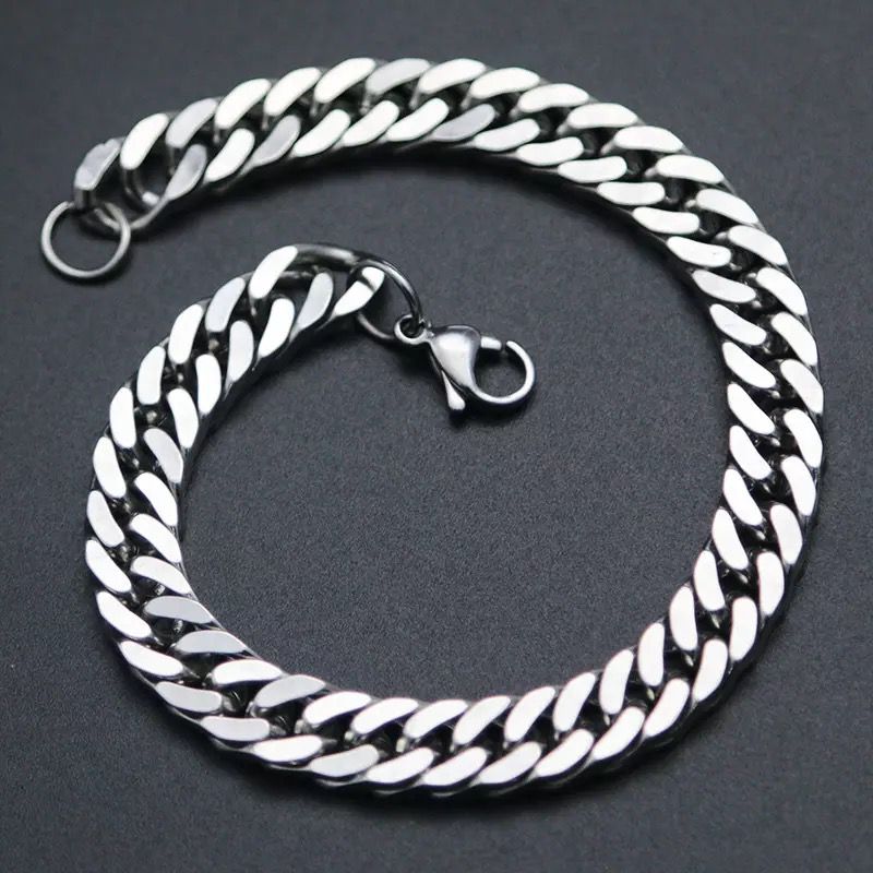 Genuine Silver double link men's thick bracelet stainless steel