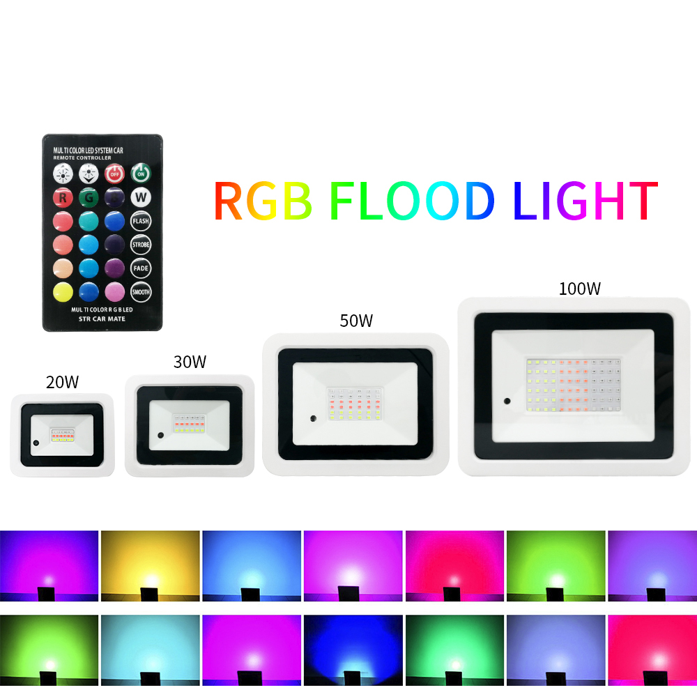 LED RGB Flutlicht 100W 50W 30W 20W AC220V IP68 Wasserdichte Outdoor Scheinwerfer Straße Licht Foco LED Projektor RGB Reflektor
