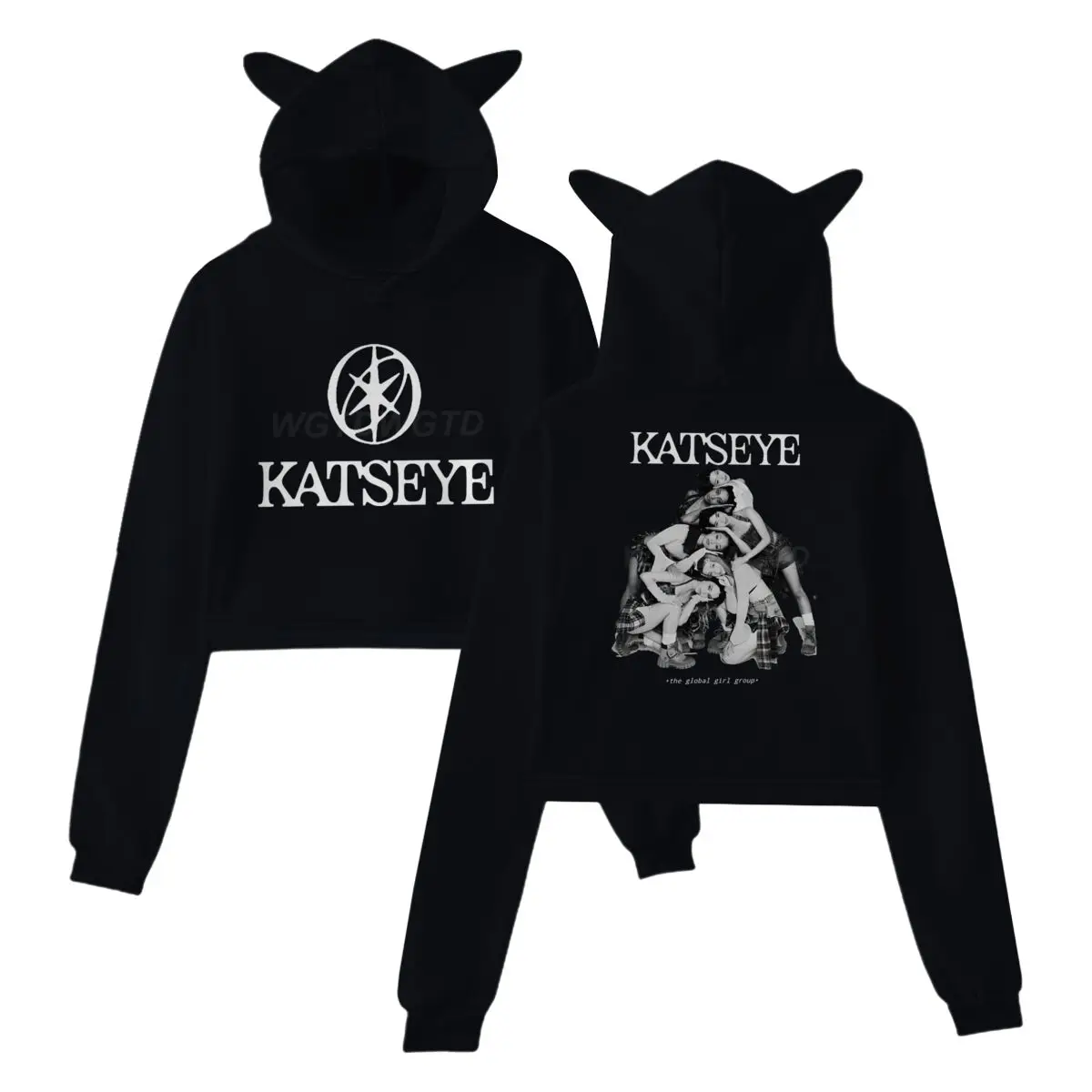 Katseye Tour 2025 Merch Hoodies Sweatshirt for Girls Cat Ear Crop Pullover Casual Clothes Katseye Y2K Girls Fashion Hoodie