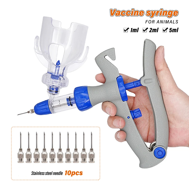 1-10ml อัตโนมัติ Veterinary ต่อเนื่องเข็มฉีดยาสัตว์ฉีดปรับวัคซีนสําหรับปศุสัตว์หมูวัวแกะไก่