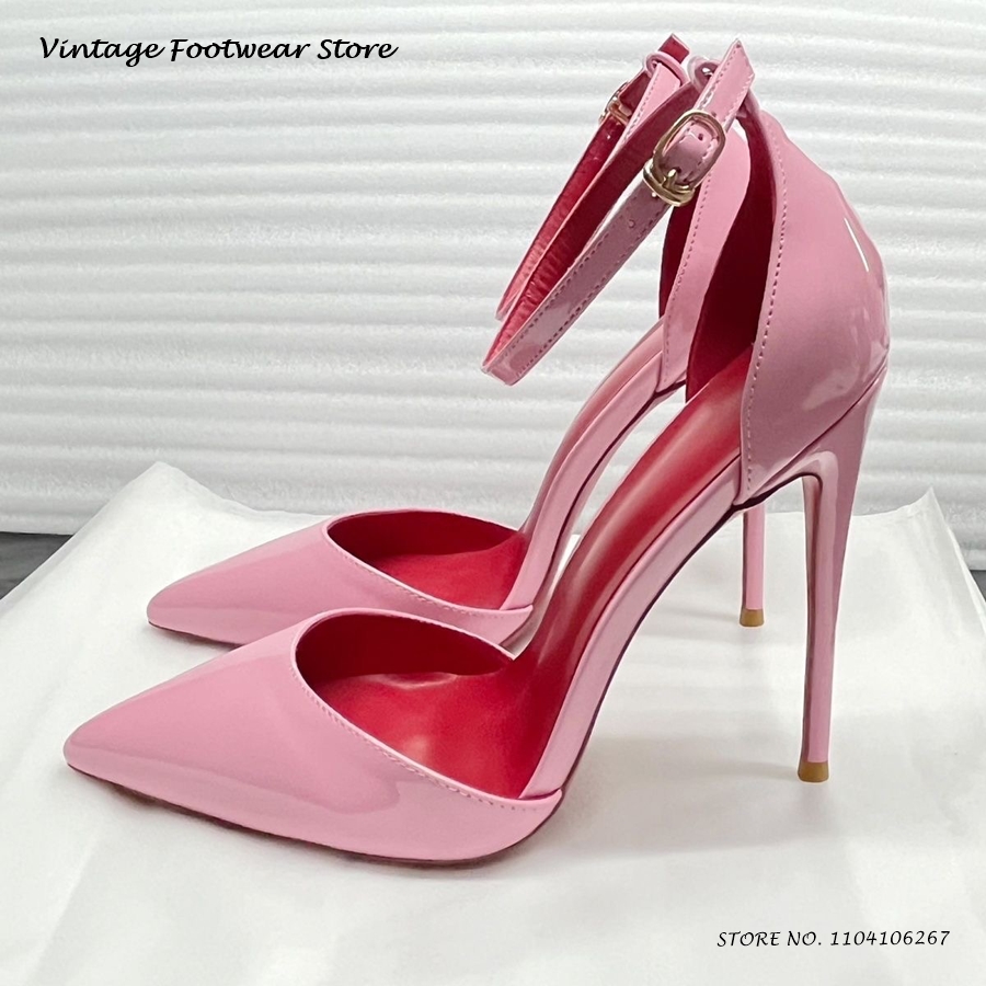 Zoete roze lakleren pumps elegante puntige neus dunne hakken feestjurk schoenen lente zomer stiletto's met ondiepe gesp