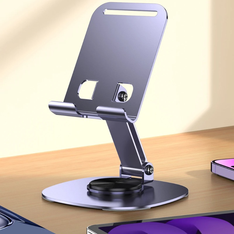 Todo o Metal Alumínio Suporte Do Telefone Móvel, 360 Rotação, Suporte Universal, Dobrável Design De Eixo Duplo, Estável, Anti Queda