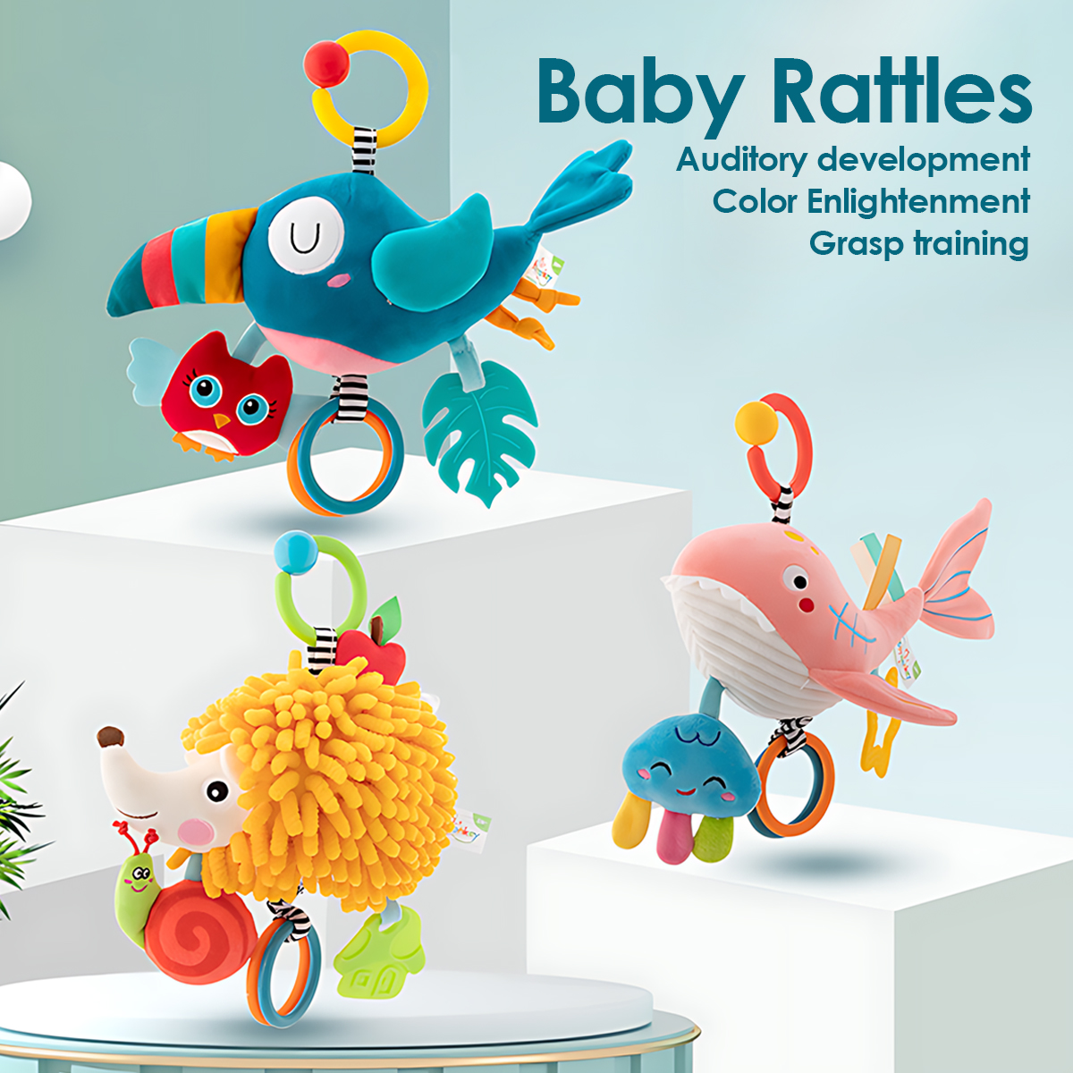 Macio infantil berço cama carrinho móvel pendurado chocalho brinquedos educativos do bebê cérebro desenvolvimento aperto de mão bonito brinquedos animais de pelúcia
