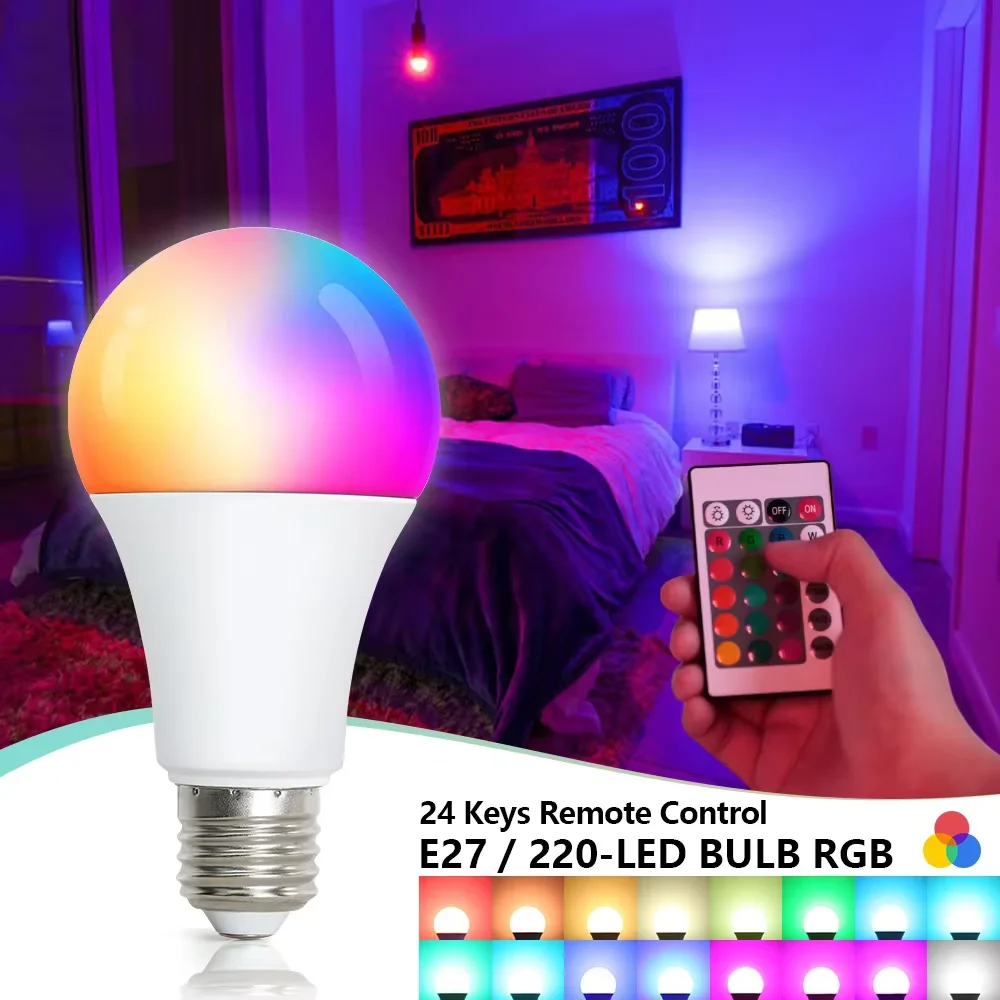 E27口金 RGB LED電球 ホワイトランプ スポットライト 220V IRリモコン付き 調色可能 マルチカラー 寝室 パーティー ホームデコレーション用