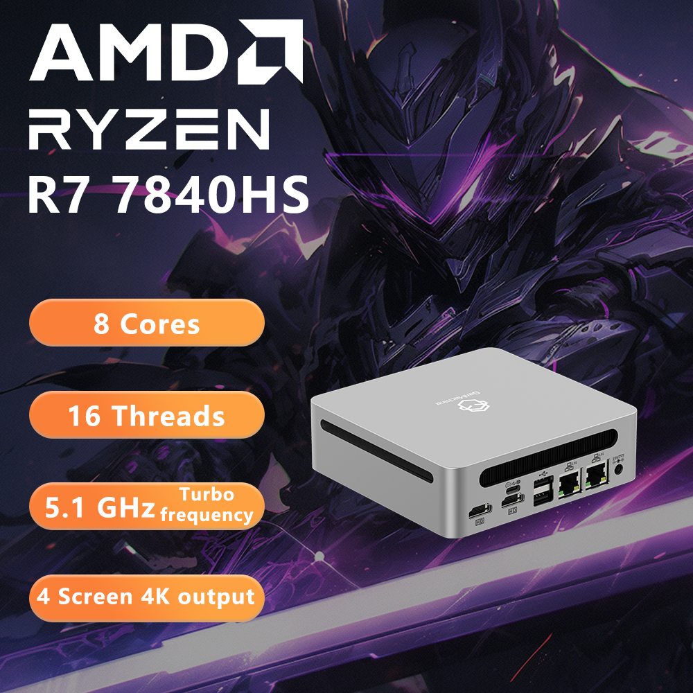 Genmachin AMD 7840HS 7940HS MINI PC Windows 11 Ryzen DDR5 32GB 6400Mhz RAM M.2 2280 SSD WIFI6 BT5.2 Pc juego Diy ordenador para juegos